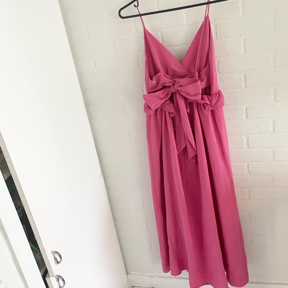 Motivi Maxi LINEN BLEND DRESS Babydoll Empire Waist Bow Pink Coquette Sz 6 - Picture 12 of 15